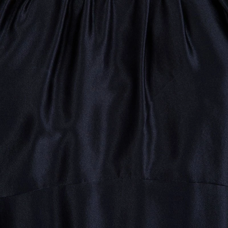 Michael Kors Navy Blue Satin Ruffle Detail Backless Maxi Dress S For Women - Image 4