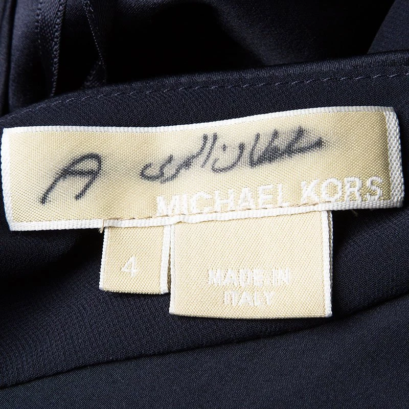 Michael Kors Navy Blue Satin Ruffle Detail Backless Maxi Dress S For Women - Image 5