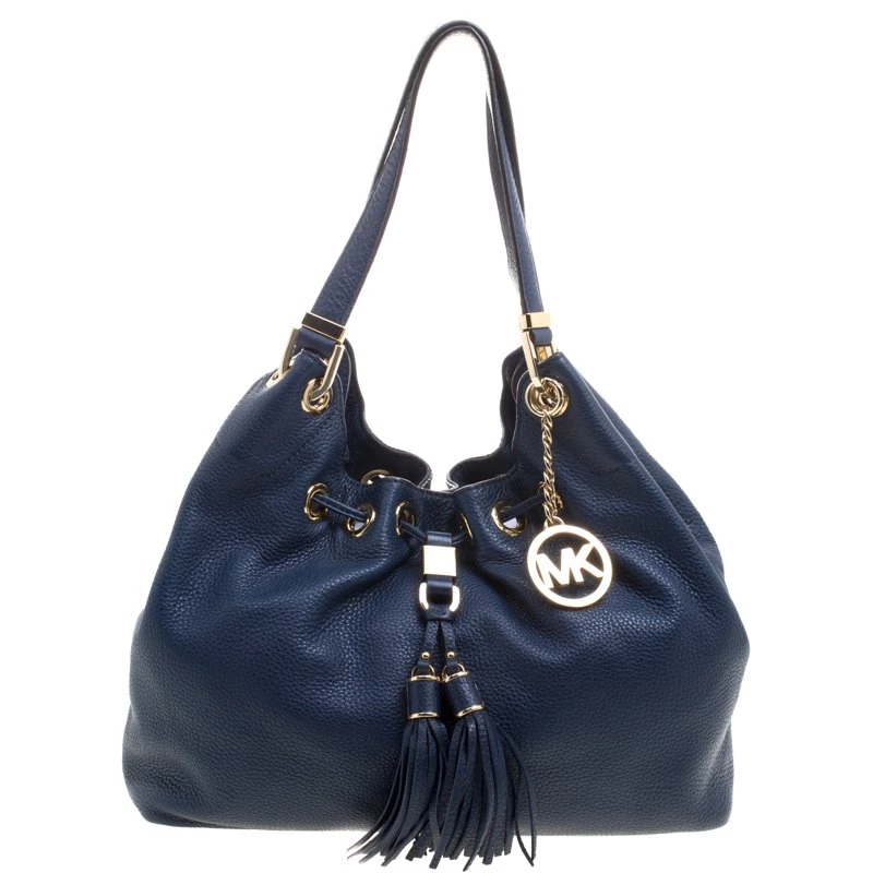 Michael Kors Navy Blue Leather Camden Drawstring Hobo For Women