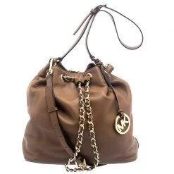 Michael Kors Brown Leather Frankie Drawstring Hobo For Women