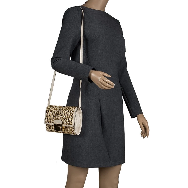 Michael Kors Off White Leather Studded Crossbody Bag For Women - Image 2