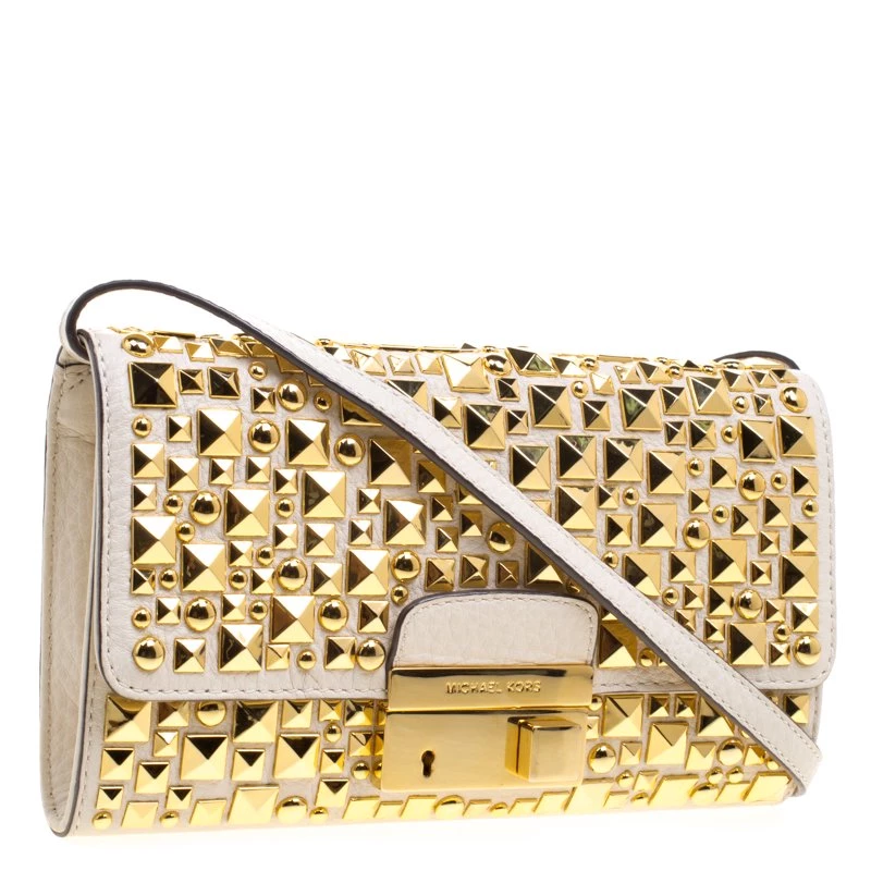 Michael Kors Off White Leather Studded Crossbody Bag For Women - Image 3