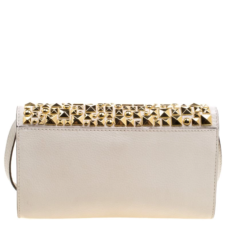 Michael Kors Off White Leather Studded Crossbody Bag For Women - Image 4