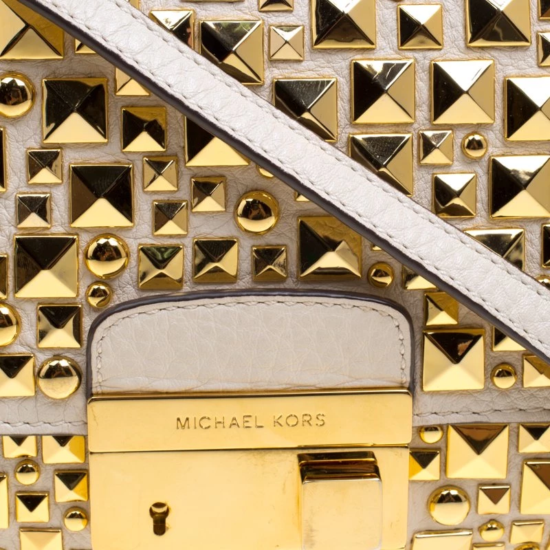 Michael Kors Off White Leather Studded Crossbody Bag For Women - Image 5