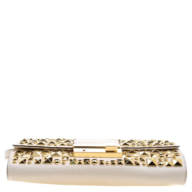 Michael Kors Off White Leather Studded Crossbody Bag For Women - Image 6