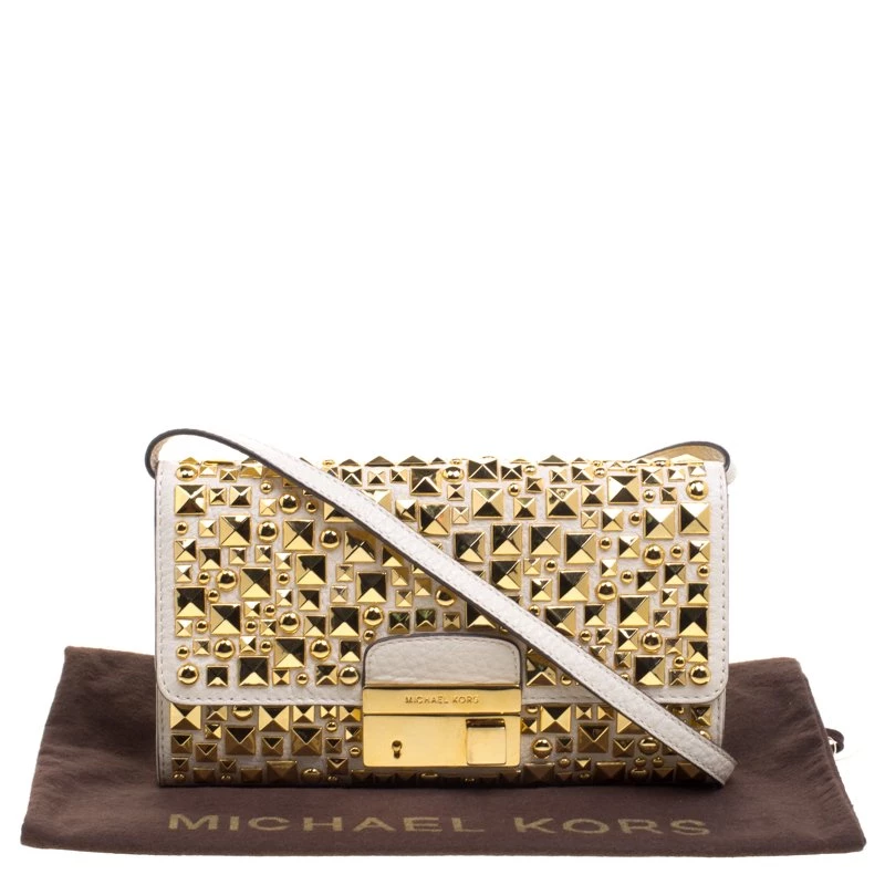 Michael Kors Off White Leather Studded Crossbody Bag For Women - Image 9