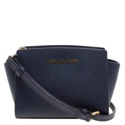 Michael Kors Navy Blue Saffiano Leather Mini Selma Crossbody Bag For Women