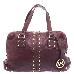 Michael Kors Burgundy Leather Studded Astor Satchel For Women