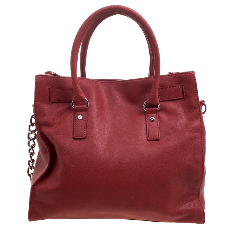 Michael Kors Red Leather Large Hamilton Tote For Women - Image 4