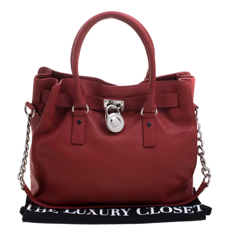 Michael Kors Red Leather Large Hamilton Tote For Women - Image 9