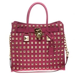 Michael Kors Pink Leather Large Studded Hamilton Tote For Women