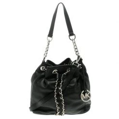 Michael Kors Black Leather Frankie Drawstring Bag For Women