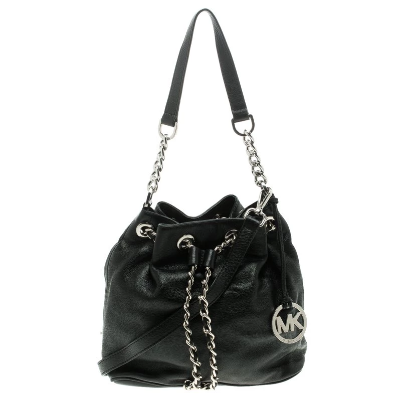 Michael Kors Black Leather Frankie Drawstring Bag For Women