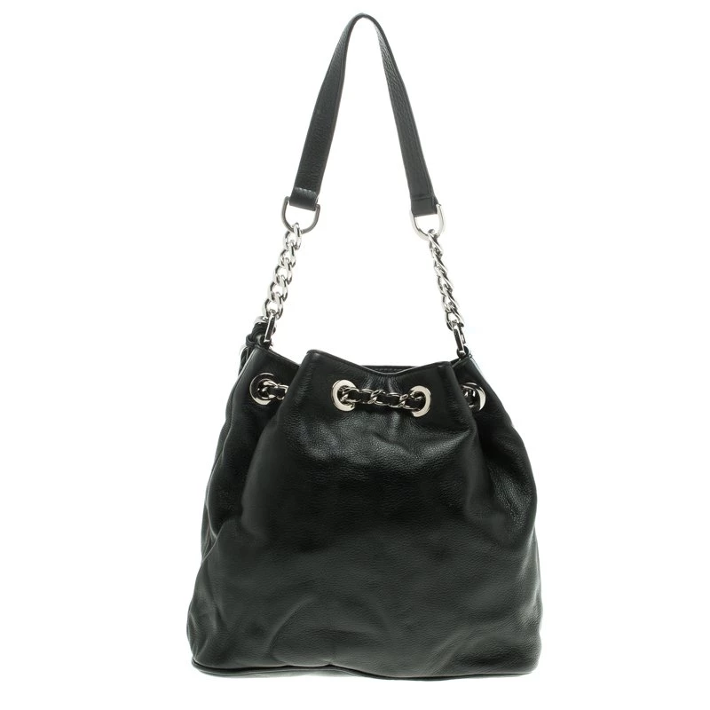 Michael Kors Black Leather Frankie Drawstring Bag For Women - Image 4