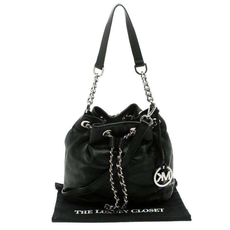 Michael Kors Black Leather Frankie Drawstring Bag For Women - Image 9