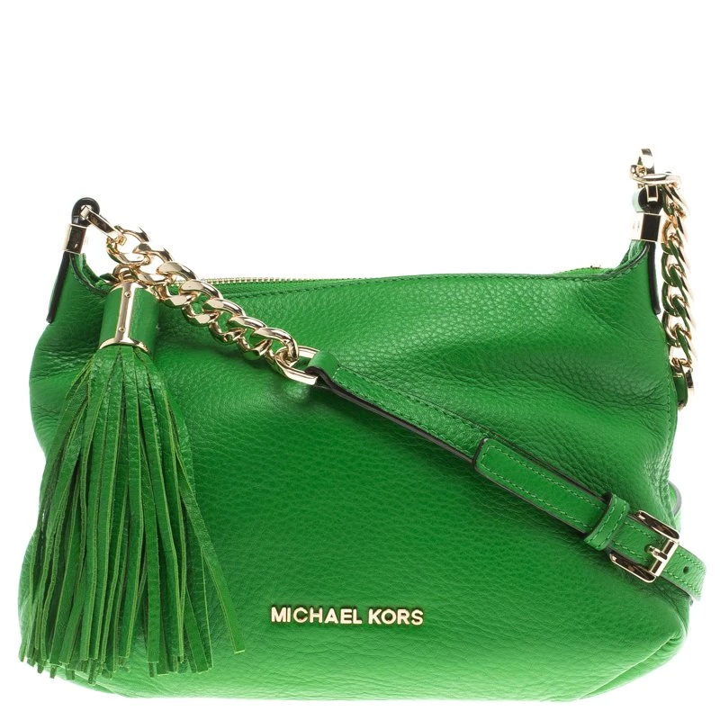 Michael Kors Green Leather Bedford Tassel Crossbody Bag For Women
