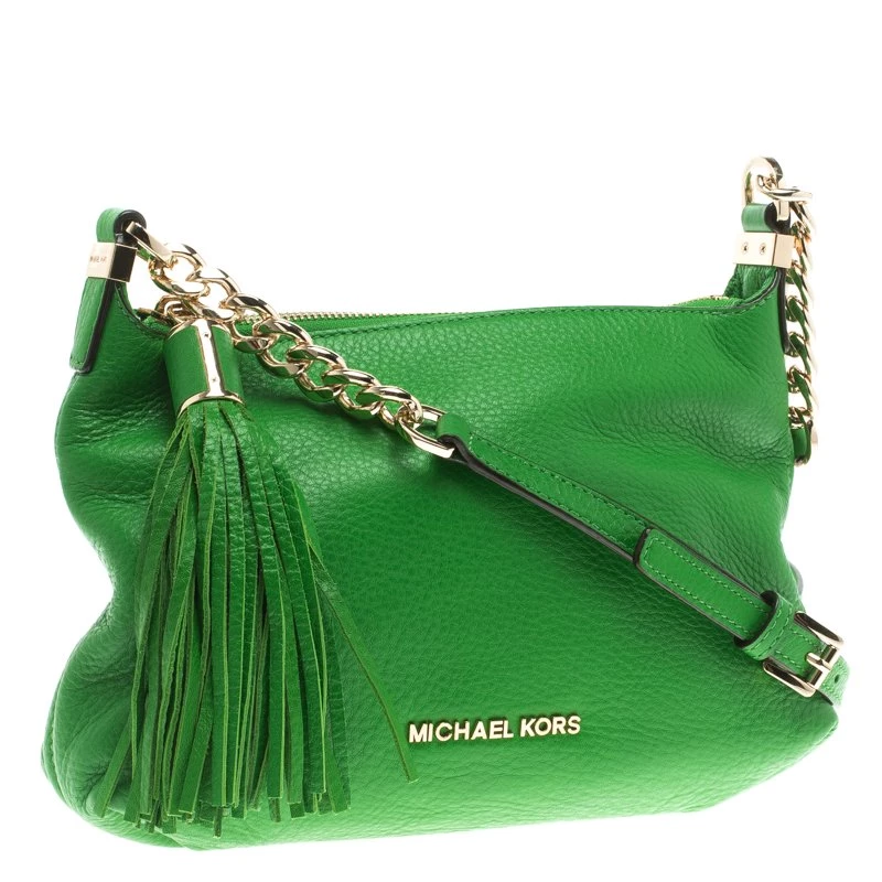Michael Kors Green Leather Bedford Tassel Crossbody Bag For Women - Image 3