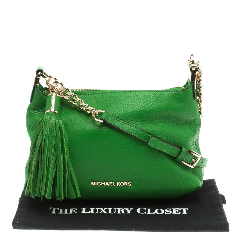 Michael Kors Green Leather Bedford Tassel Crossbody Bag For Women - Image 9
