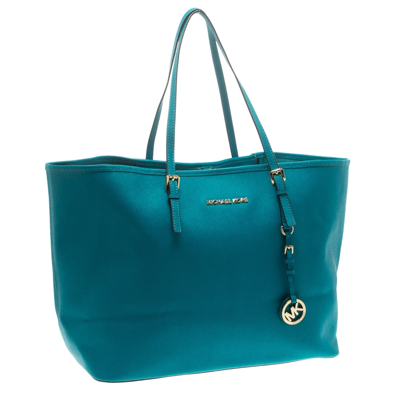 Michael Kors Teal Blue Saffiano Leather Jet Set Shopping Tote For Women - Image 3