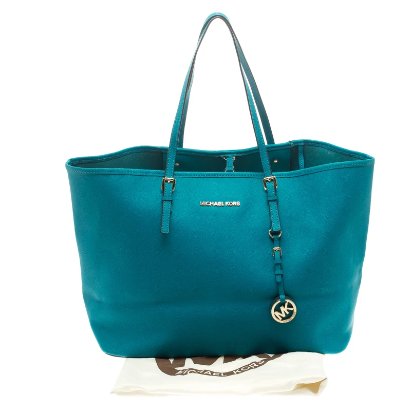 Michael Kors Teal Blue Saffiano Leather Jet Set Shopping Tote For Women - Image 9