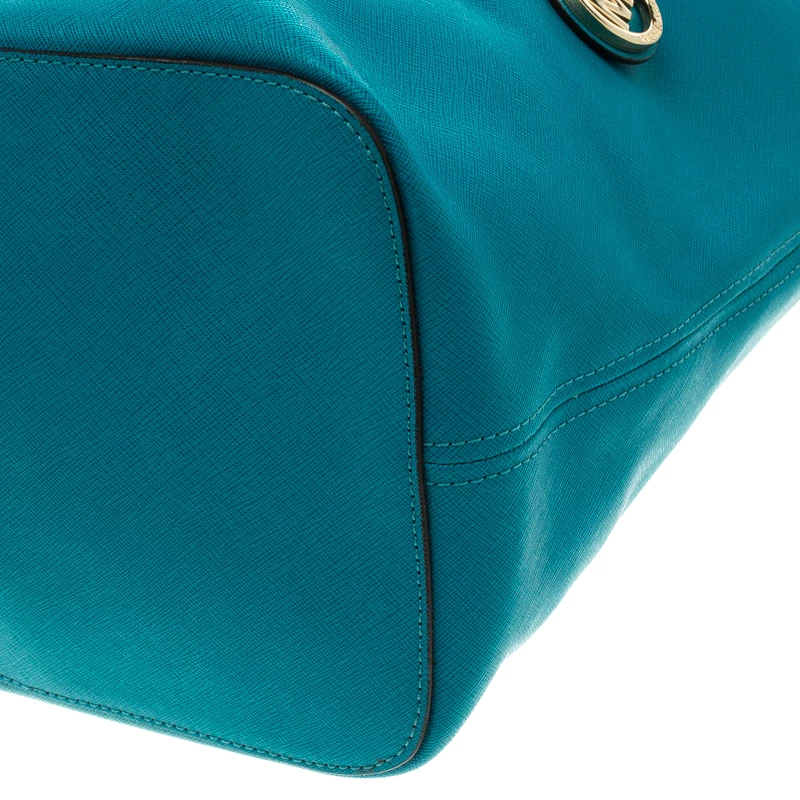 Michael Kors Teal Blue Saffiano Leather Jet Set Shopping Tote For Women - Image 11