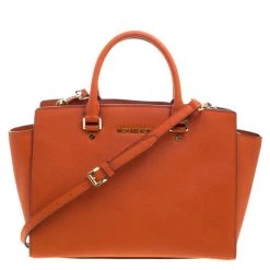 Michael Kors Orange Saffiano Leather Medium Selma Tote For Women