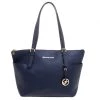 Michael Kors Dark Blue Saffiano Leather Top-zip Jet Set Tote For Women