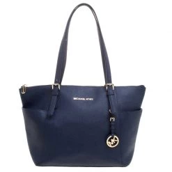 Michael Kors Dark Blue Saffiano Leather Top-zip Jet Set Tote For Women