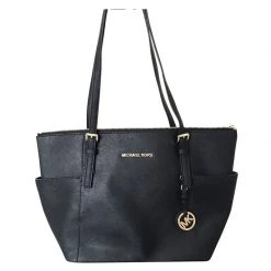 Michael Kors Black Saffiano Leather Jet Set Top-Zip Tote For Women