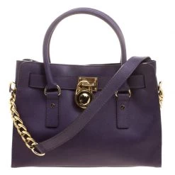 Michael Kors Micheal Kors Purple Leather East/West Hamilton Satchel For Women