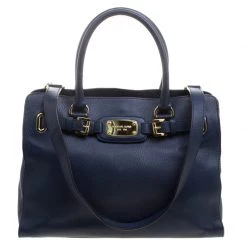 Michael Kors Navy Blue Leather East West Hamilton Tote For Women