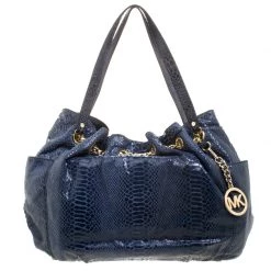 Michael Kors Blue Python Embossed Leather Jet Set Chain Tote For Women