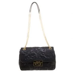 Michael Kors Black Embroidered Lace Leather Sloan Shoulder Bag For Women