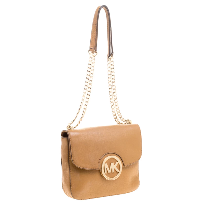 Michael Kors Brown Leather Flap Shoulder Bag For Women - Image 3