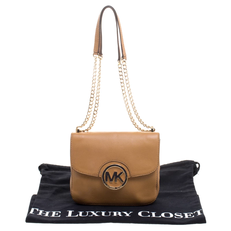 Michael Kors Brown Leather Flap Shoulder Bag For Women - Image 9
