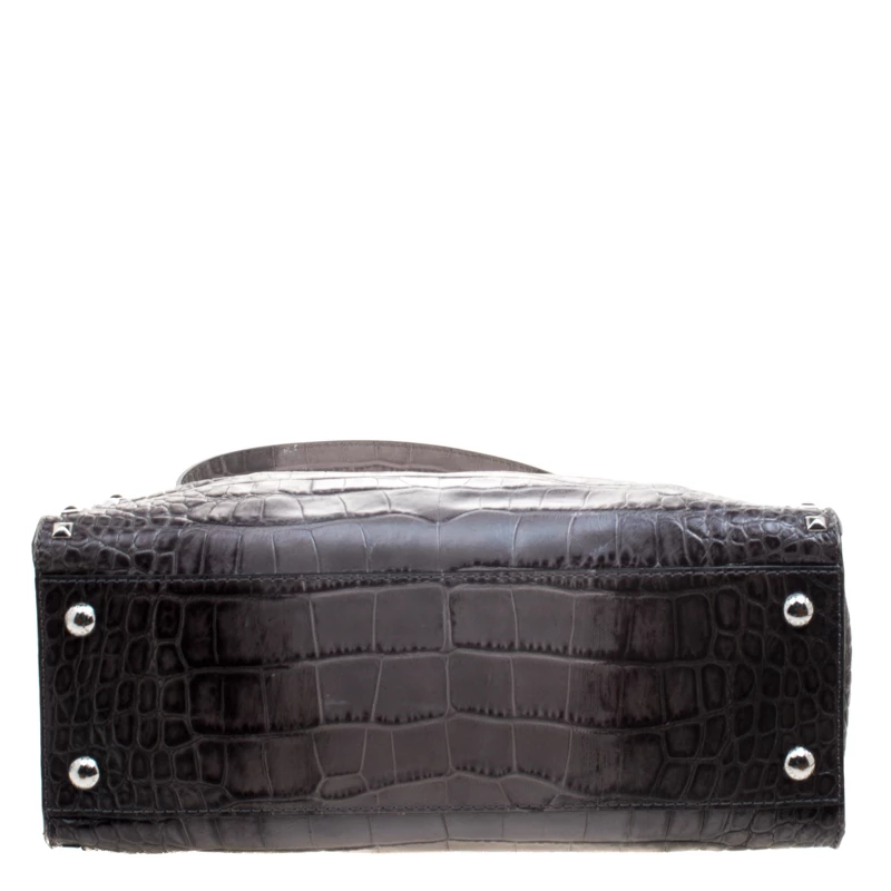 Michael Kors Grey Croc Embossed Leather Studded Hamilton Tote For Women - Image 6