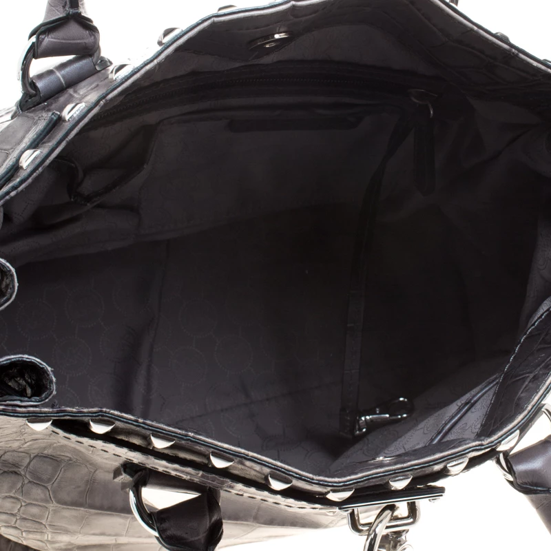 Michael Kors Grey Croc Embossed Leather Studded Hamilton Tote For Women - Image 7