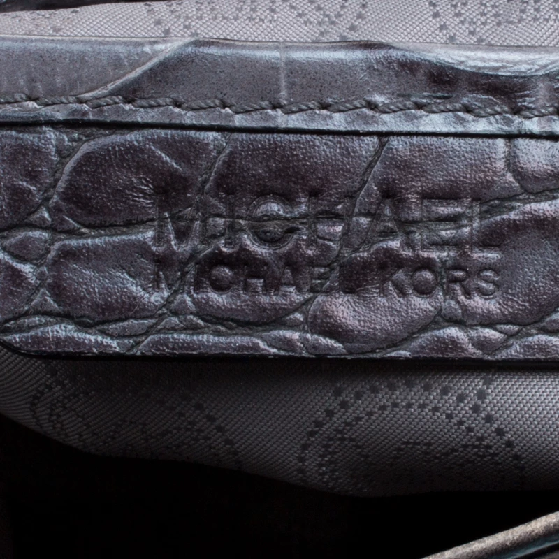 Michael Kors Grey Croc Embossed Leather Studded Hamilton Tote For Women - Image 8