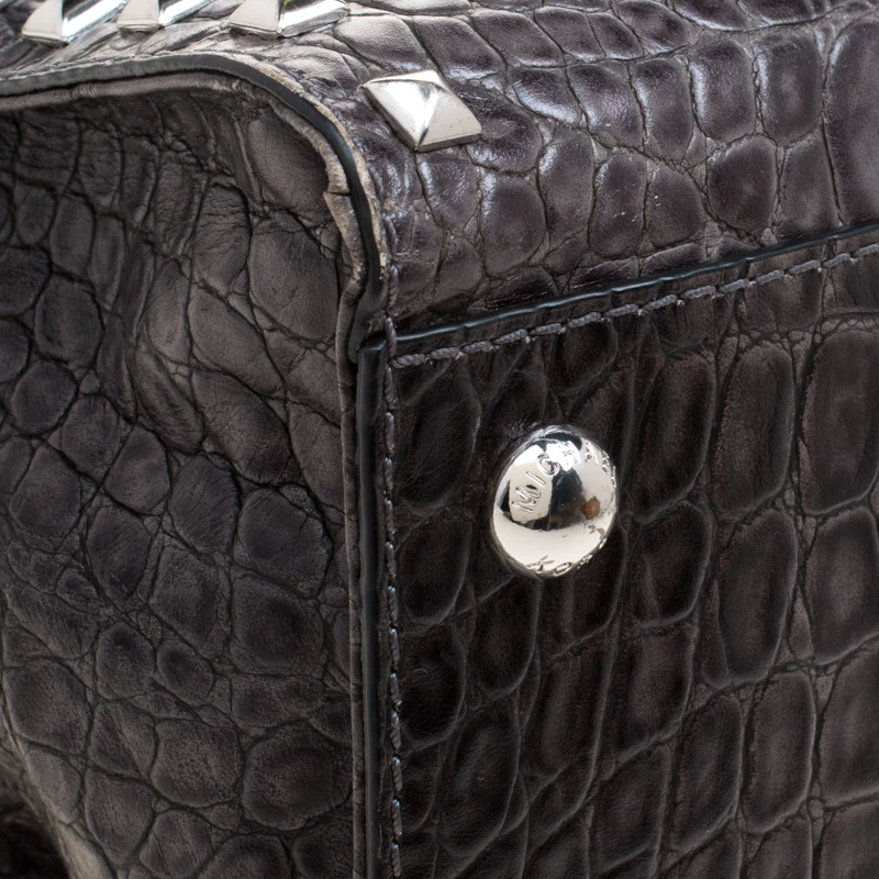 Michael Kors Grey Croc Embossed Leather Studded Hamilton Tote For Women - Image 10