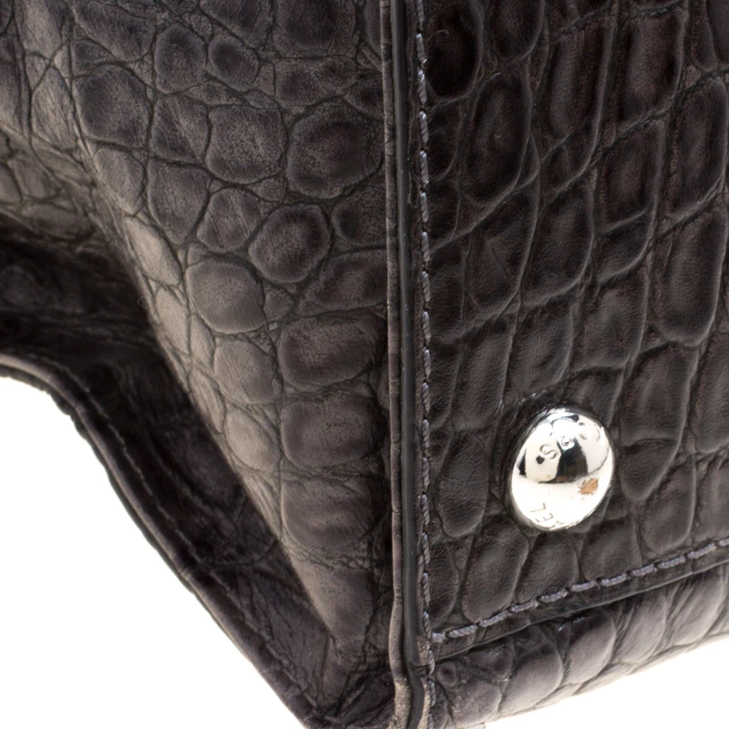 Michael Kors Grey Croc Embossed Leather Studded Hamilton Tote For Women - Image 11