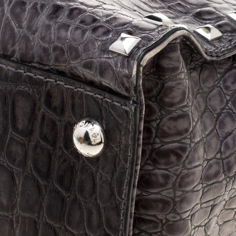 Michael Kors Grey Croc Embossed Leather Studded Hamilton Tote For Women - Image 12