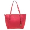 Michael Kors Red Saffiano Leather Large Top Zip Jet Set Tote For Women
