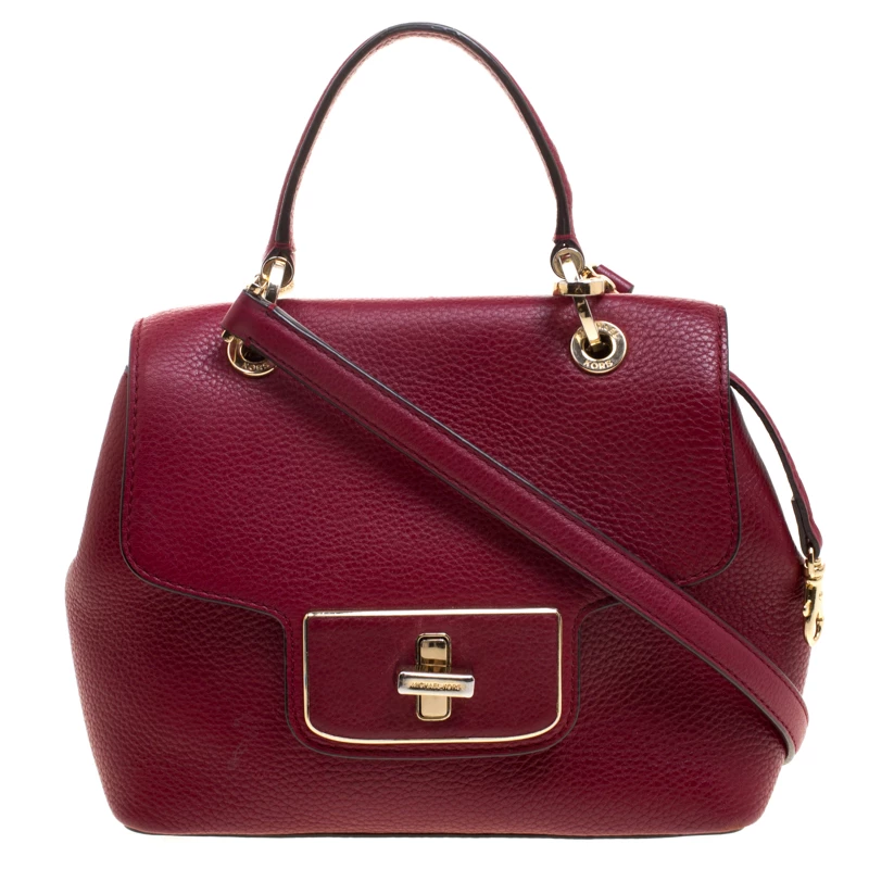 Michael Kors Red Leather Turn Lock Crossbody Bag For Women