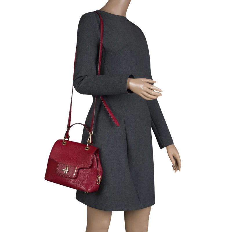 Michael Kors Red Leather Turn Lock Crossbody Bag For Women - Image 2