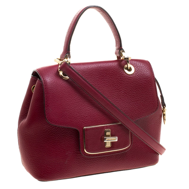Michael Kors Red Leather Turn Lock Crossbody Bag For Women - Image 3