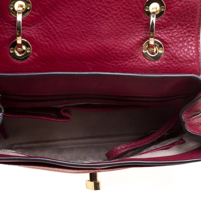 Michael Kors Red Leather Turn Lock Crossbody Bag For Women - Image 6
