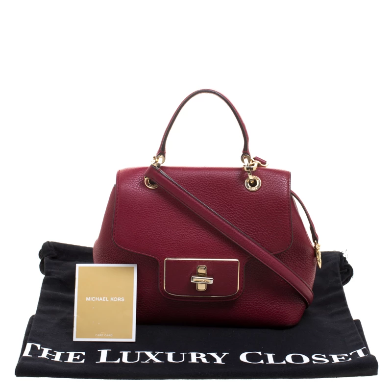 Michael Kors Red Leather Turn Lock Crossbody Bag For Women - Image 8