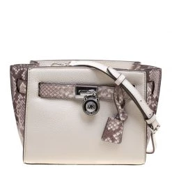 Michael Kors White/Grey Leather And Python Embossed Hamilton Messenger Bag For Women