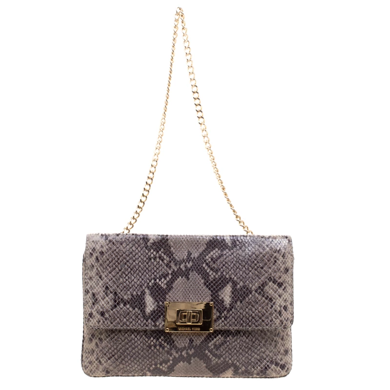 Michael Kors Grey Python Embossed Leather Chain Shoulder Bag For Women