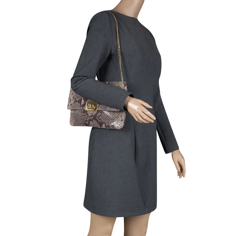 Michael Kors Grey Python Embossed Leather Chain Shoulder Bag For Women - Image 2